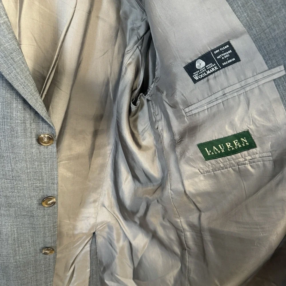 VTG 48L Lauren Ralph Lauren Wool Gray 2-Piece Suit Herringbone 40x28 Classic Fit - Picture 12 of 16
